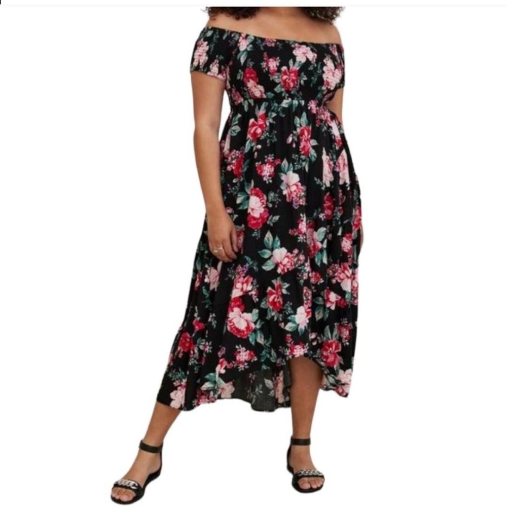 Torrid Pink and Black Off Shoulder Sundress